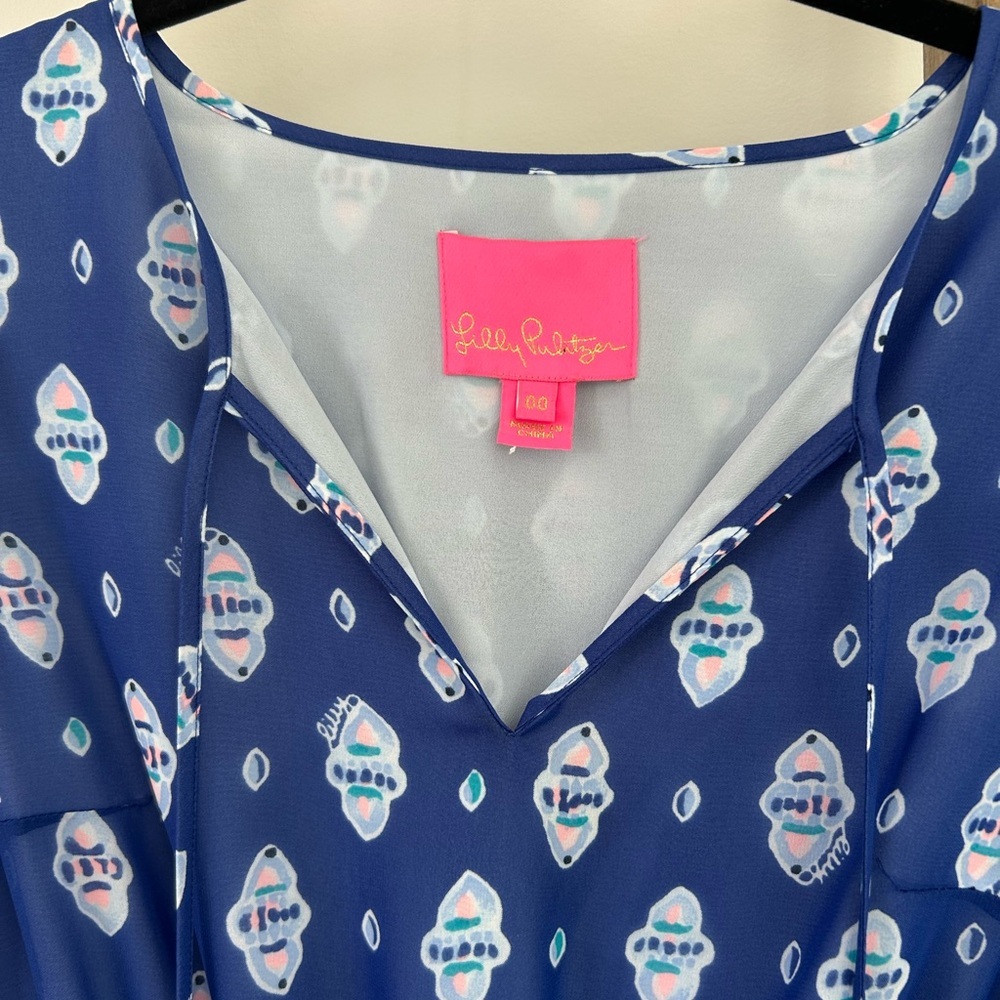 Lily Pulitzer Chiffon Lesleh Midi Dress Size 00 Fit and Flare Elbow Sleeves - Picture 2 of 11